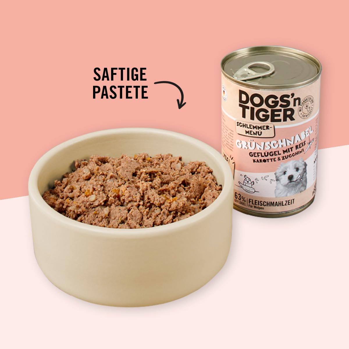 Dogs'n Tiger Junior, Comida para Perros, picor Verde, alimento para Cachorros con Pollo, arroz y Verduras, sin Cereales, azúcar añadido, conservantes Artificiales, 12 x 800 g