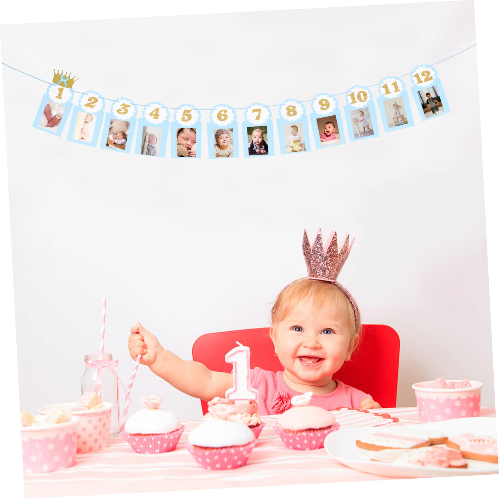 SUPVOX 3 Set Banner Fotografico per Primo Compleanno Decorazioni per Compleanno Ghirlanda Foto Addobbi per Festeggiare Del Tuo Bebè