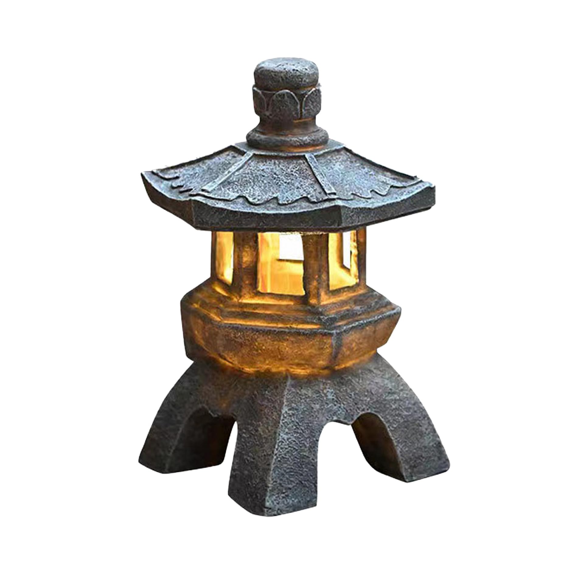 Decoración de jardín, estatua de jardín de pagoda, estilos japoneses, impermeable, estatuas de jardín solares de resina, resistentes a los rayos UV, adornos de jardín al aire libre para patio,