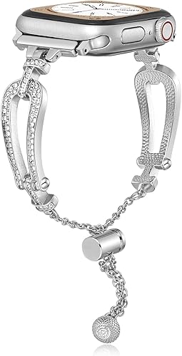 ZVVN Correas de cadena brillantes compatibles con Apple Watch Band de 1.496 in, 1.575 in, 1.614 in, 1.654 in, 1.732 in, 1.772 in, iWatch Series SE