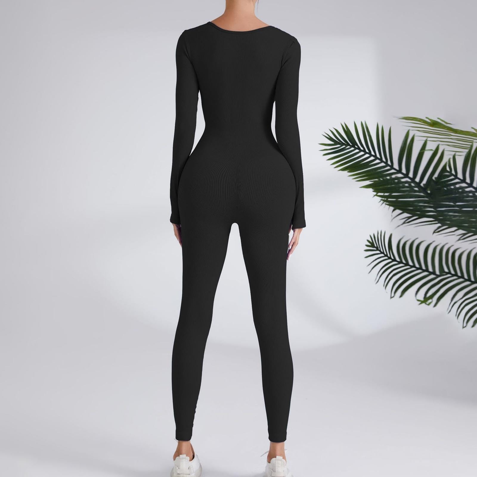 Generisch Mono de yoga de manga larga para mujer, pantalones de entrenamiento acanalados