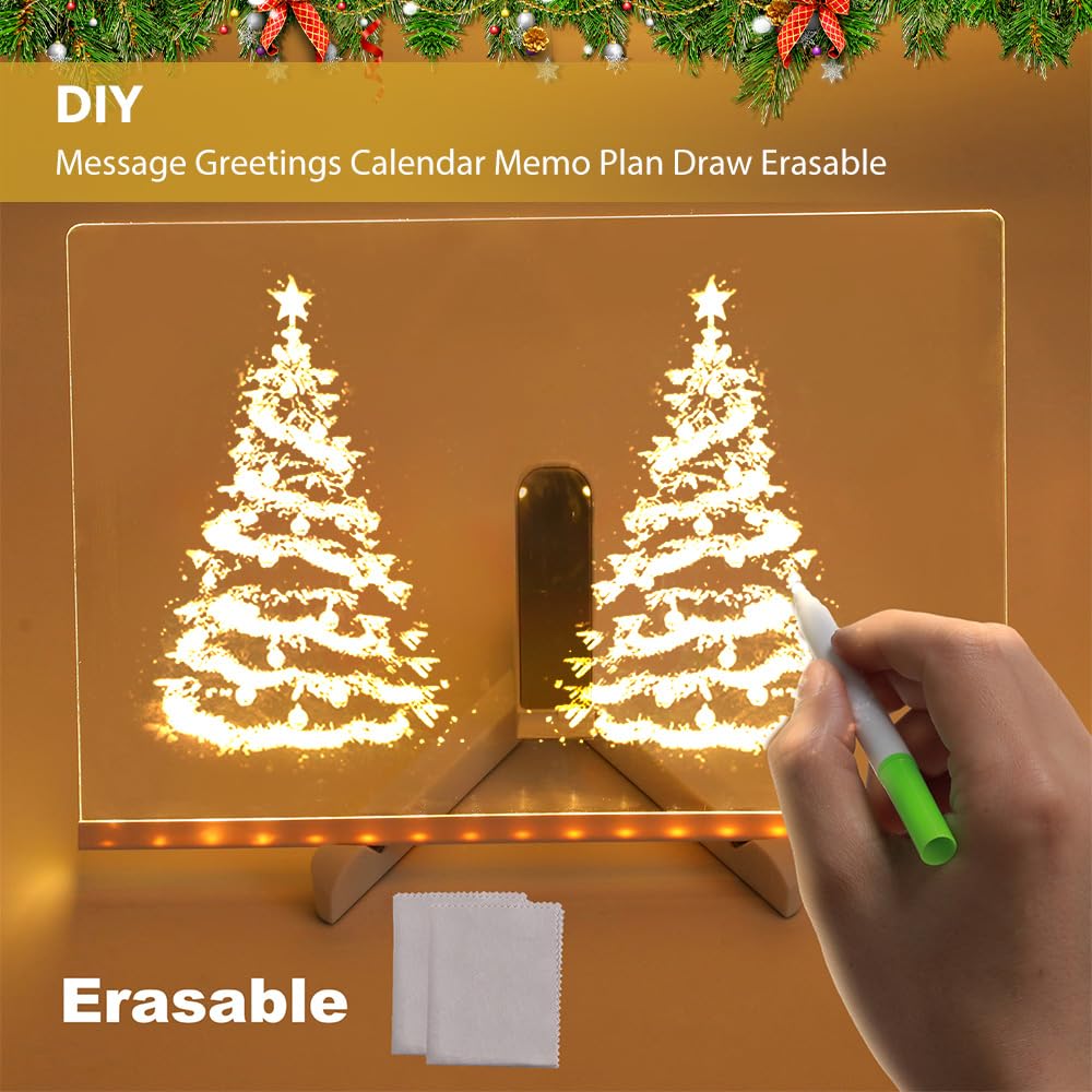 Tableau Lumineux Message LED,Tablette Acrylique Lumineuse Effaçable Danniversaire Monochrome