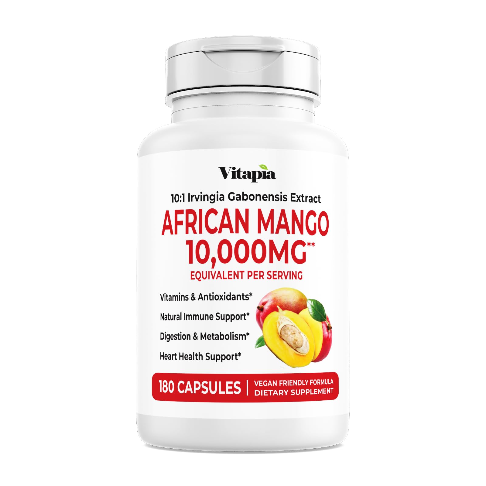 African Mango Capsules for Immune System, Metabolism, and Nutritional Wellness Support - Pure 10:1 Irvingia Gabonensis Extract - 180 Veggie Capsules Non-GMO, Gluten-Free, Vegan-Friendly