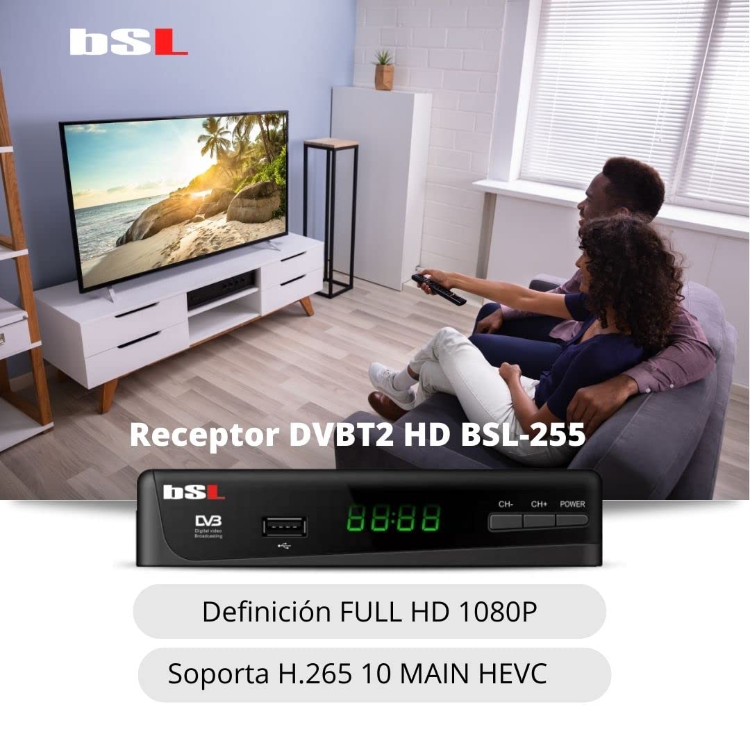 Ricevitore DVBT2 HD BSL-255 | Decoder per TV digitale terrestre ad alta risoluzione 1080P | Supporta H.265 10 Main HEVC | Display digitale e telecomando | Ingresso Scart, USB e HDMI