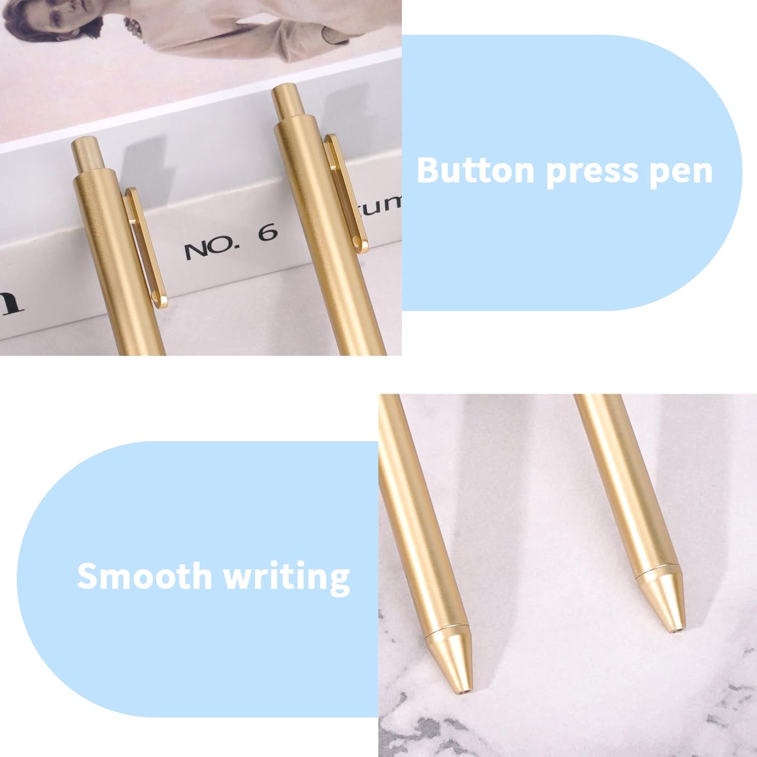 50 Pcs Gold Pens for Writing Slim Metallic Ballpoint Bulk, Retractable Gold Pen for Wedding Guest Book, Wedding Pens Black Ink Smooth Writing 1.0 mm Bridal Shower Business Office Students Teachers