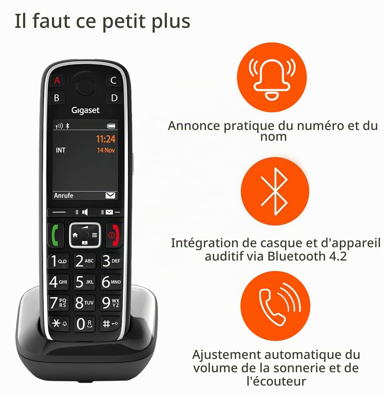 Gigaset E720HX Téléphone analog/dect Identification de l'appelant Noir [Version Allemande]