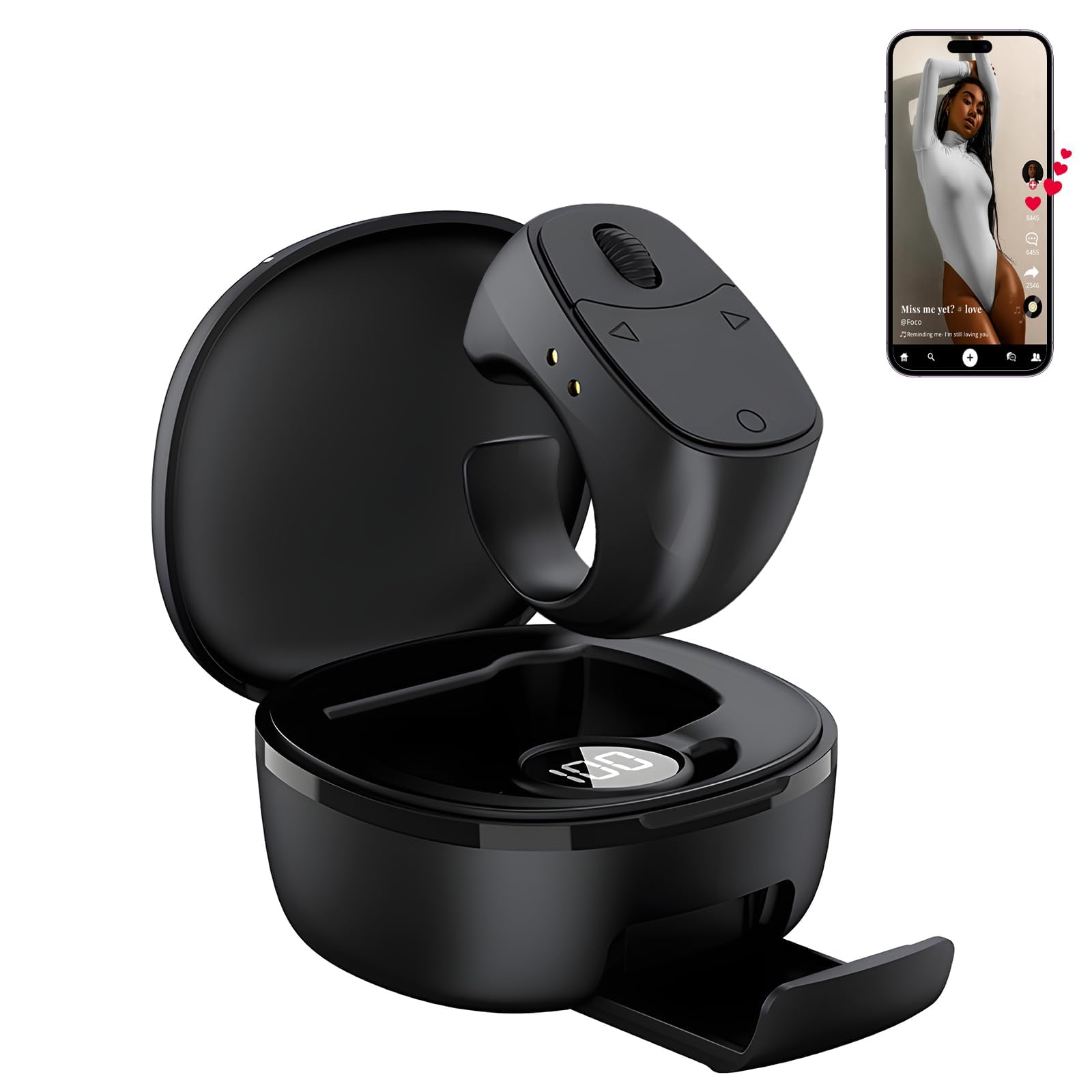 Anneau de Défilement Bluetooth TikTok,Tourne-Page à Distance | Contrôleur Mobile Selfie Lazy avec Chargeur, Appareil Photo, Enregistrement Vidéo pour Tablettes, iOS, Android