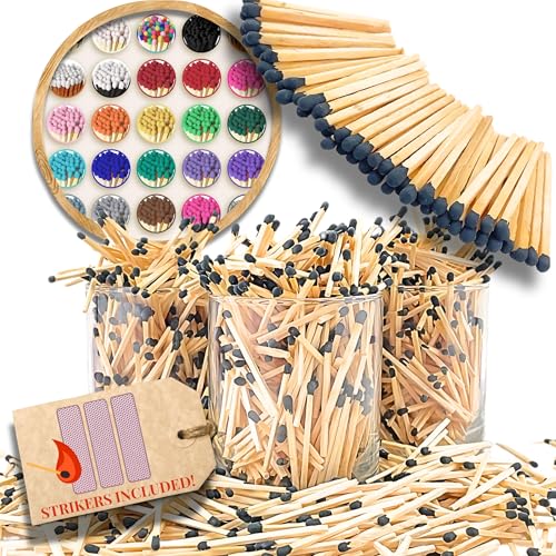 Image of 500 Count | 2 inch Black Matches | Strikers Included | Color Tip Wooden Match | Refill for Matchstick Jars, Candle Display, Holders & Bottles | 2 in inches Long