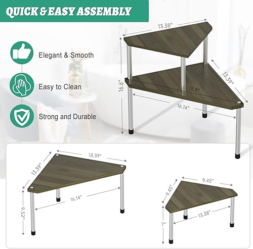 Vista 11 de Weenson Organizador de baño, estante esquinero para encimera, 2 niveles, organizador de especias de bambú, organizador de encimera de cocina