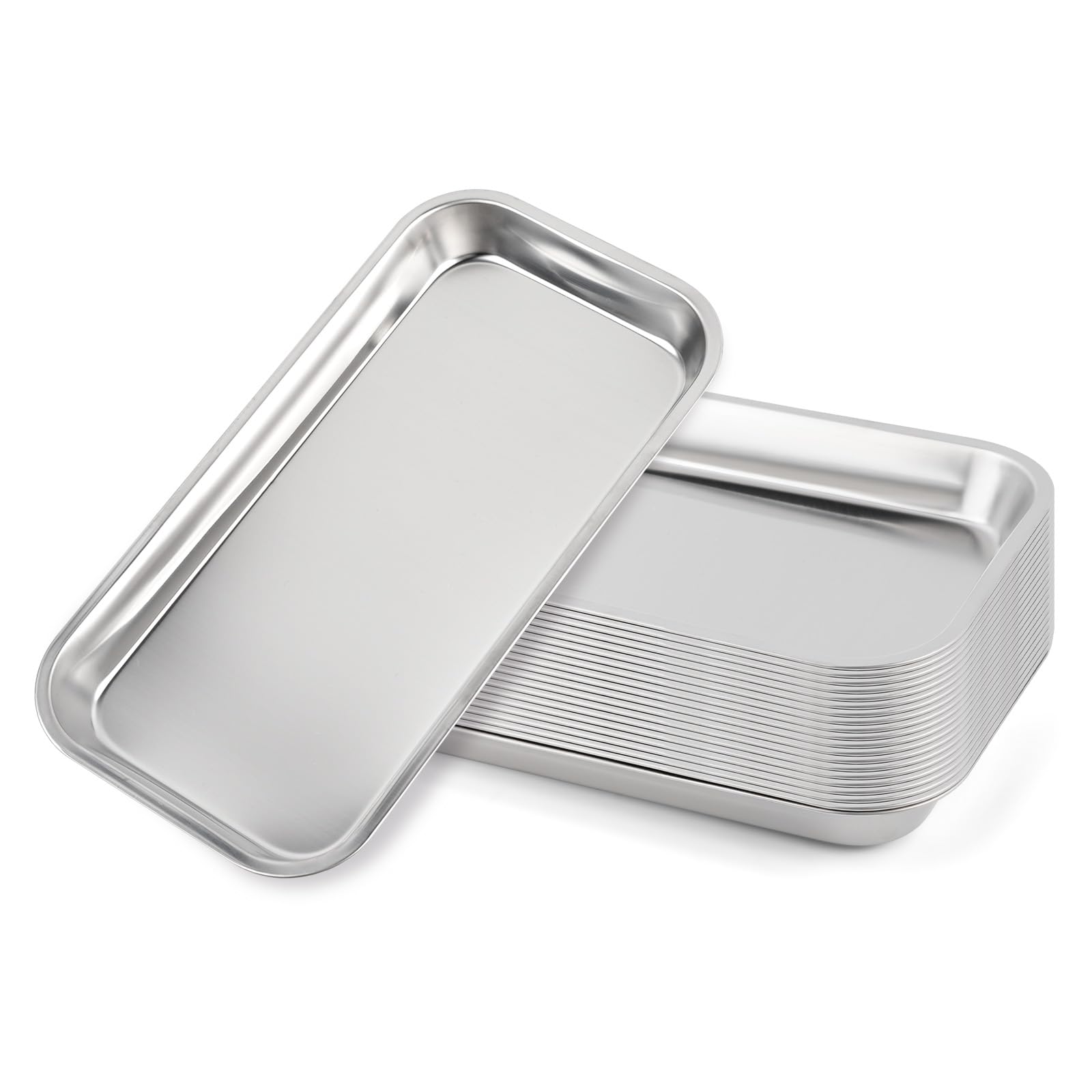 Muiltvoe 20 Small Instrument Tray, Stainless Steel Rectangular Dental Laboratory Supplies Tray, Metal Medical Trays Surgical Trays, Bathroom Organizer -22.5x11.7x2cm