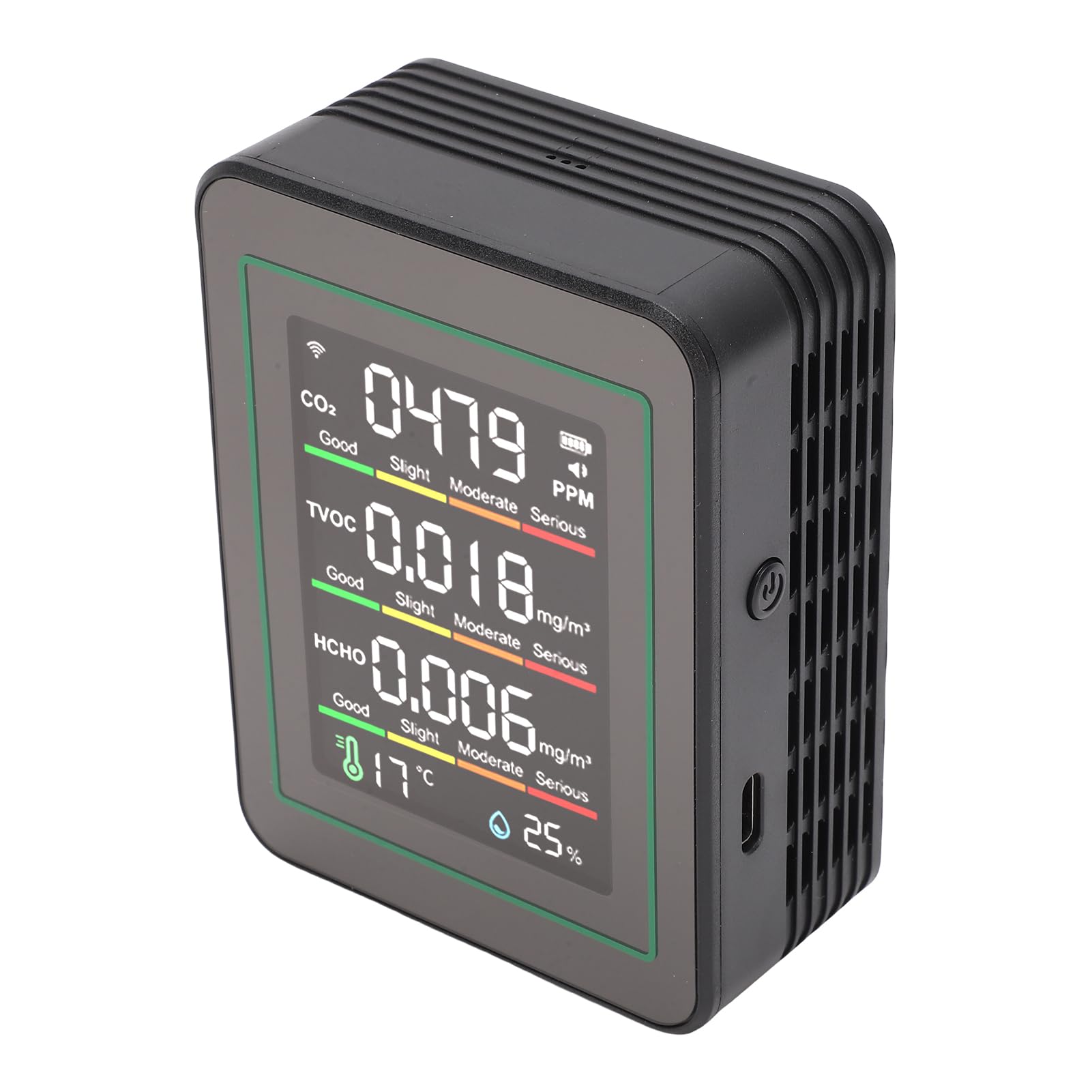 Kavolet Medidor de CO2 Interior WiFi para Monitor Inteligente de Calidad del Aire 5 en 1 con Pantalla LCD, Detector Sensor Infrarrojo para Gimnasio y Invernadero (MT11NW Negro, Sensor infrarrojo WiFi)