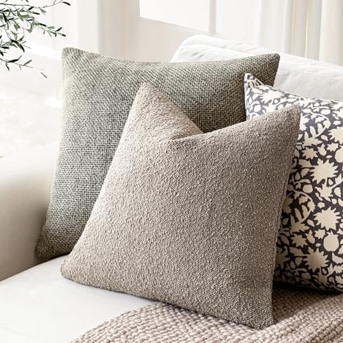 Image of Foindtower Decorative Textured Boucle Throw Pillow Covers Accent Solid Pillow Cases Neutral Soft Cozy Couch Cushion Case for Chair Sofa Bedroom Living Room Home Decor 26x26 Inch,1PC,Light Taupe