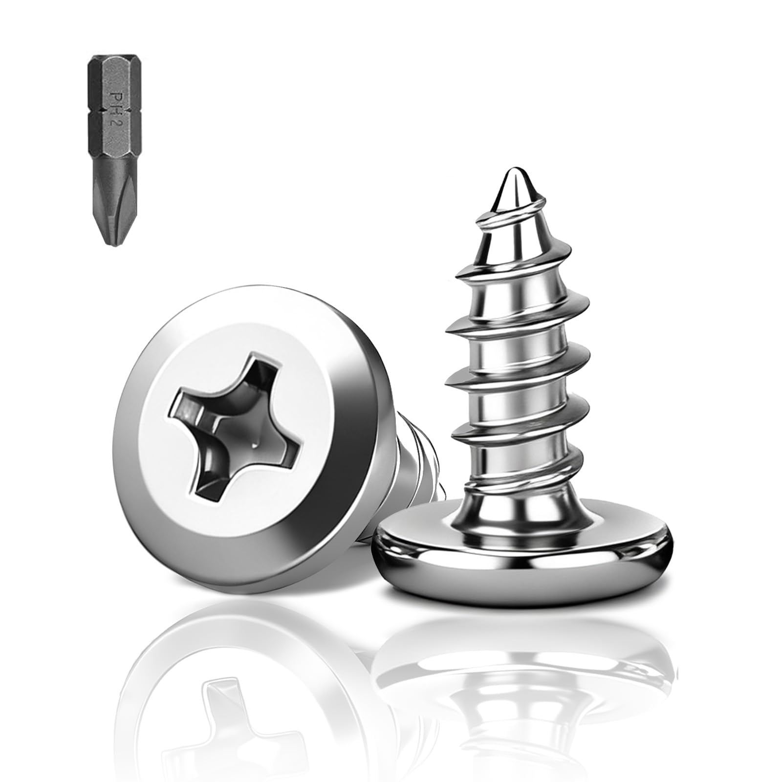 PDKKFF Pack of 60 Wood Screws M3 x 16 mm, Tapping Screws Stainless Steel Screws A2 V2A, Flat Head Screws Phillips Self-Tapping Screws with Bit for Wood Mechanical Engineering Furniture
