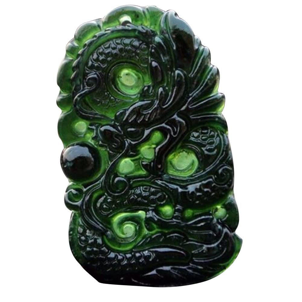 Hitburu Women's Long Dragon Play Beads Jade Dragon | Dragon Necklaces Jade Pendant - Green Lucky Vivid Image Jadeite Hand Carved Stone Chinese Charm