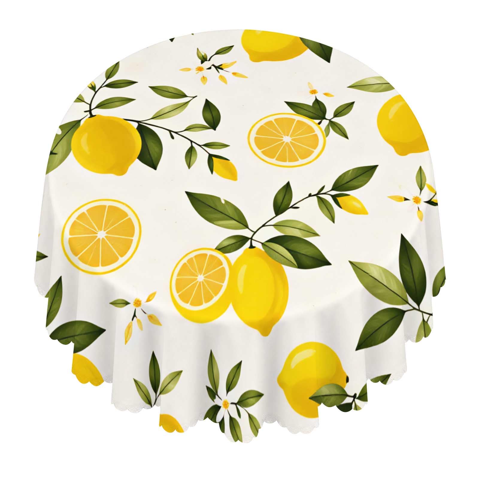 Lemon Green Yellow Round Tablecloth Waterproof Washable For Dining Party