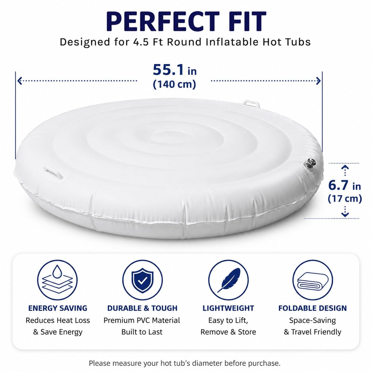 Couverture Gonflable de Spa, Couvercle Pliable à économie d'énergie, couvertures de Remplacement pour spas gonflables Ronds extérieurs