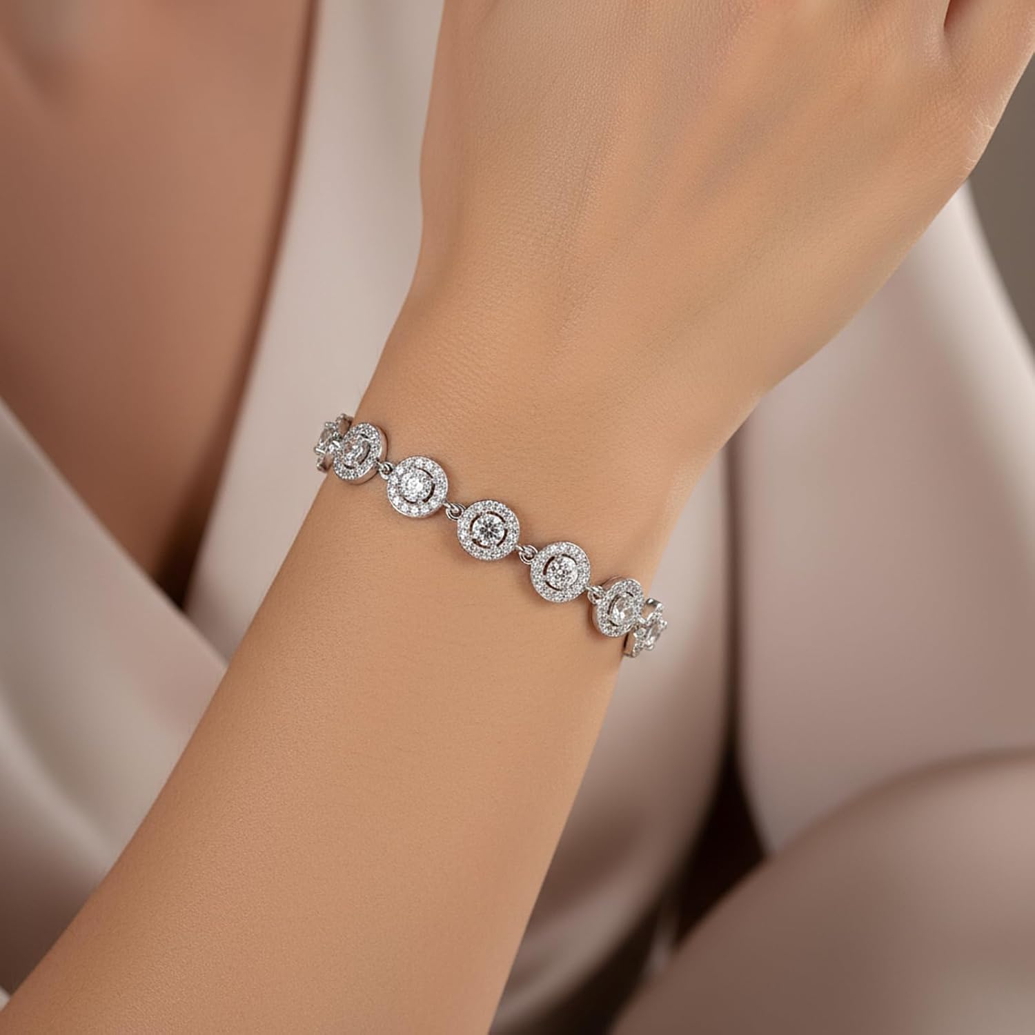 Tennis Bracelets for Women 14K Gold/White Gold Plated 5mm Round Heart Shape Cubic Zirconia Bracelets Trendy Dainty Rhinestone Bracelet Jewelry Gifts for Her Mom Wife - Image 2