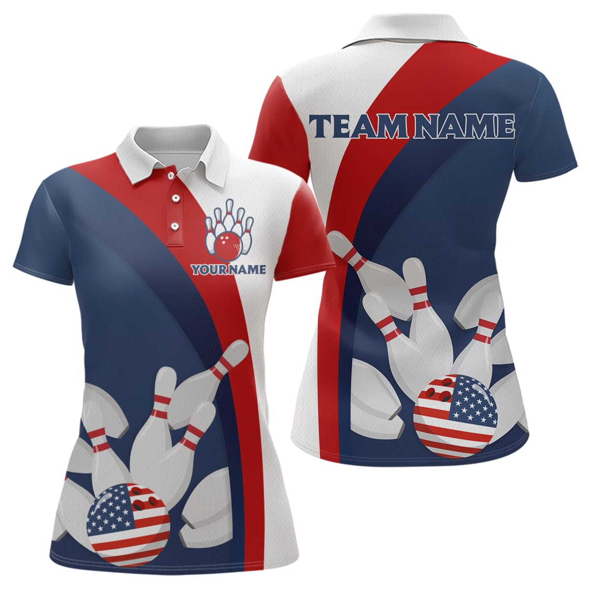 PIONAMZIOZ US Flag Bowling Shirt for Men Women Team 3D Personalized Patriotic Bowling Jersey Shirts Polo & Quarter-Zip (US, Alpha, Small, 5X-Large, Regular, Regular, Women Polo)