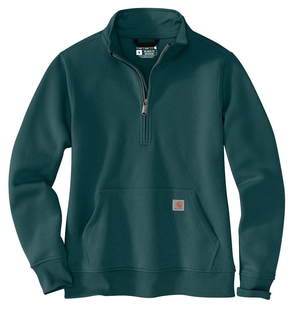 Carhartt Women's Relaxed Fit Midweight Quarter-Zip Mock-Neck Sweatshirt, Greenstone, Large