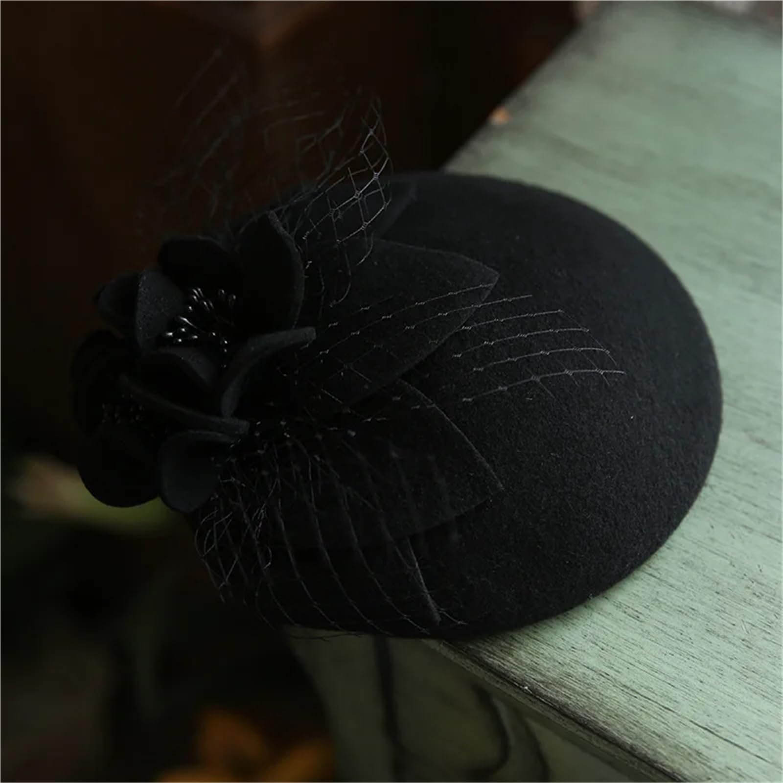 Women Wool Hat, Photography Fascinator Flower Hat，Ladies’ Cocktail Tea Party Headwear for Autumn Winter