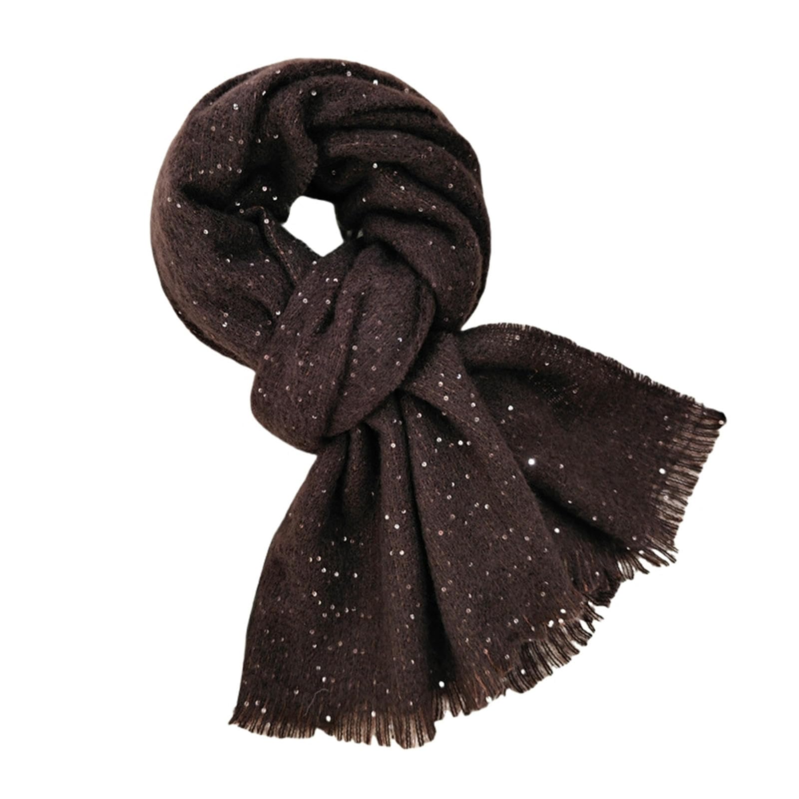 YMXLWHBD Scarfs Sequined Scarf, Warm Tassel Knitted Neck Warmer, Thick Shawl For Autumn And Winter -brown-50 * 200