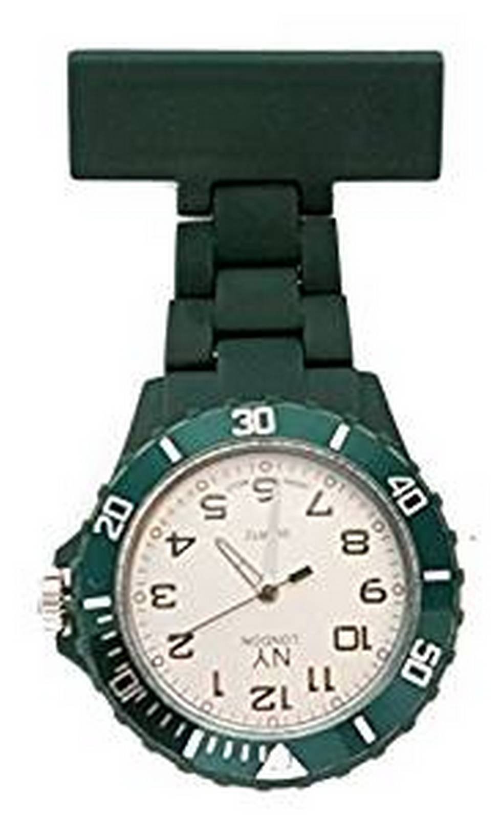 Dark Green White Face Silicone Rubberised Plastic Nurse FOB Watch Brooch Extra Battery