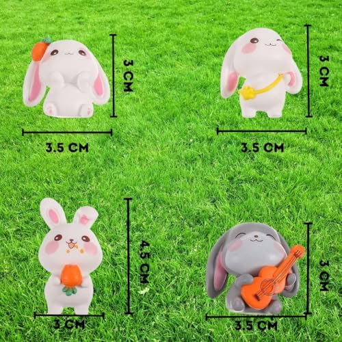 Image of Miniature Set for Home Decor, Deepawali Gift, Living Room, Figurines, Cake Decoration Items - Resin Car Dashboard Items (Multicolor) ((Rabbit Miniature Set of 4))