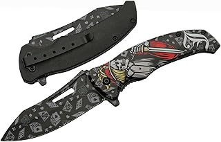 SZCO Supplies 8.5” Jack Of Hearts Skull Liner Lock EDC Folding Knife With Pocket Clip - SZCO Supplies