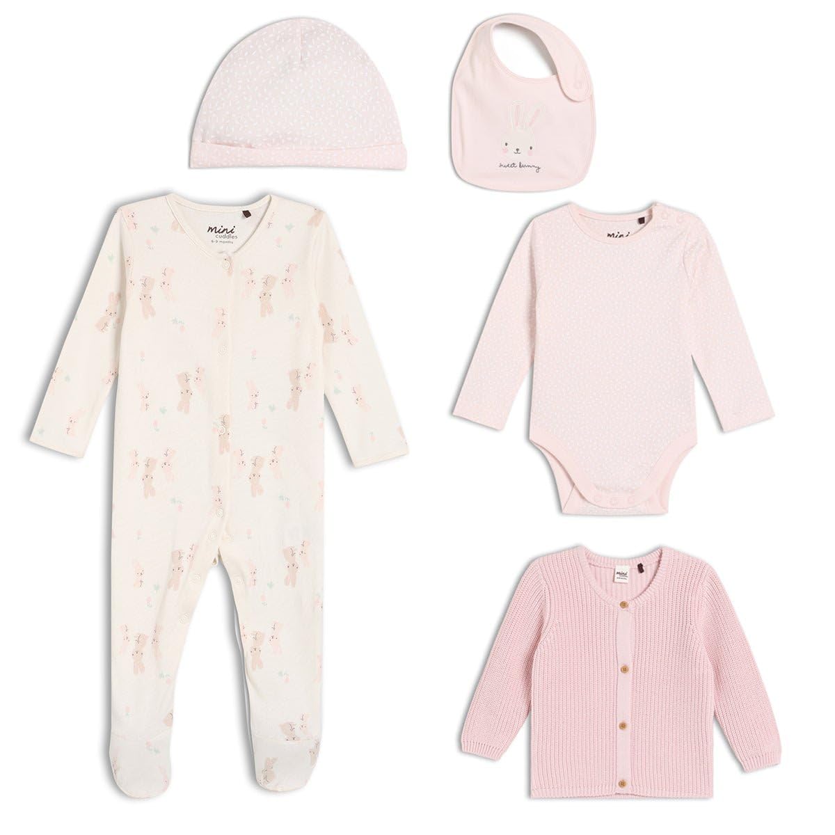 MINI CUDDLES Baby Girls 5pk Gift Set with Cardigan, Multicolour (0-3M)