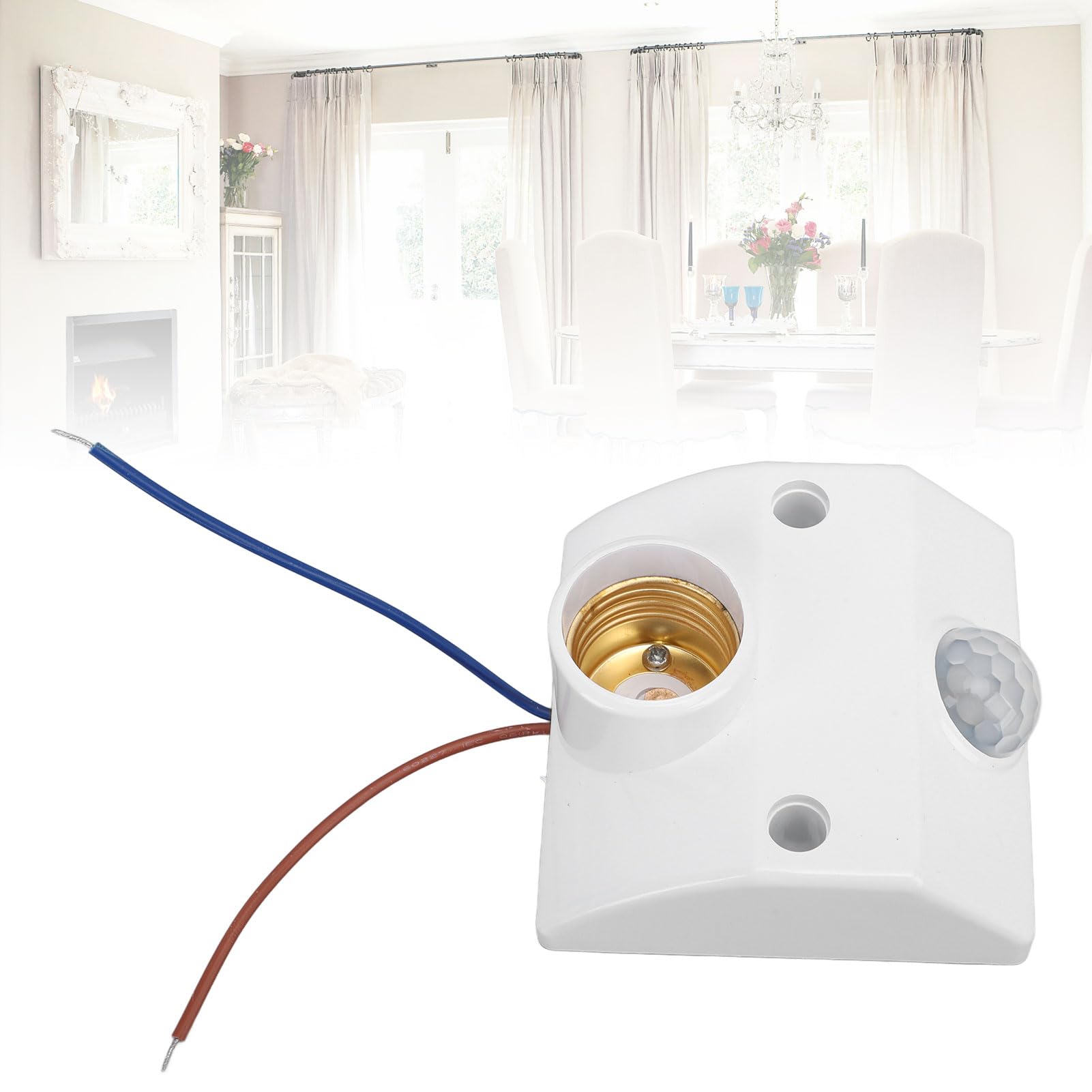 FTVOGUE Accensione Regolabile di Notte, Controllo della Luce, Presa Luce con Sensore di Movimento PIR, Base Lampadina E27, per Garage, Cantina, Portico, Lavanderia