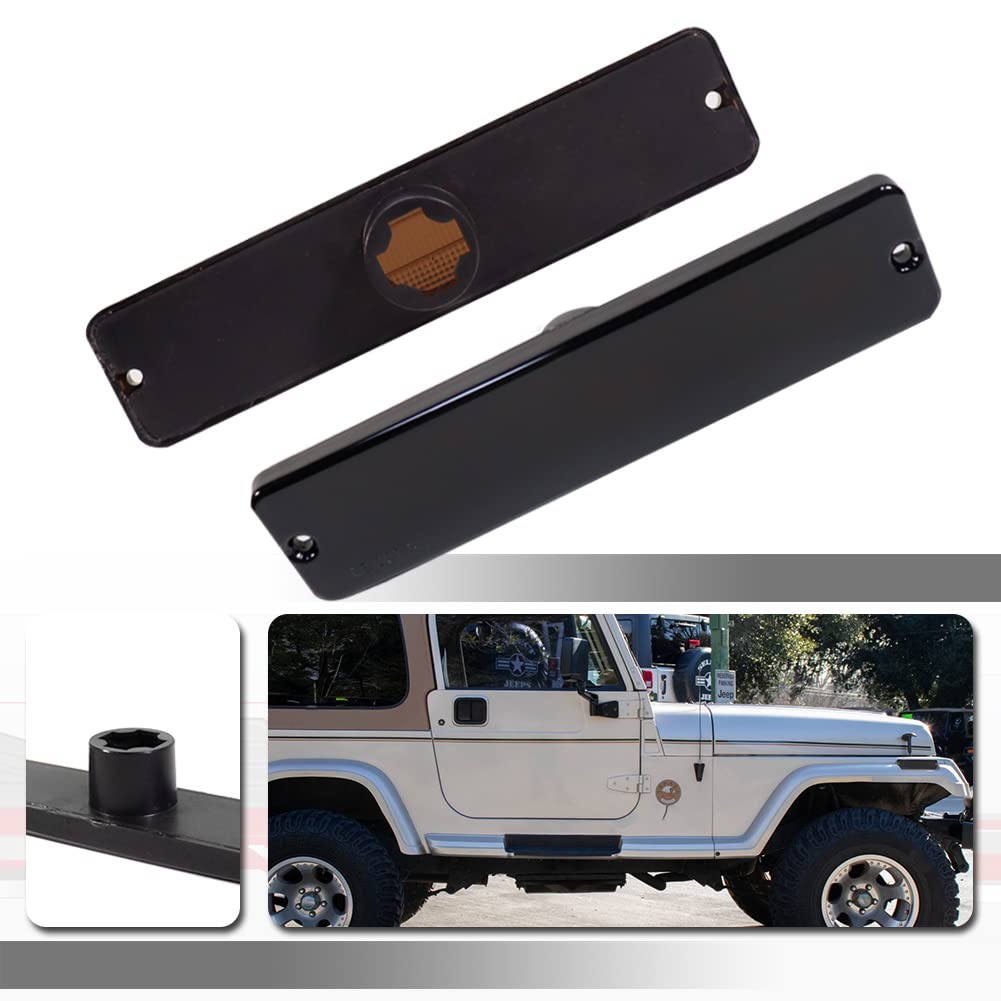 TonsyaSmoked Lens Black housing kit Compatible With 1987-1995 Jeep Wrangler YJ Assembly Replacement OEM Front Bumper Passenger Side Marker housing