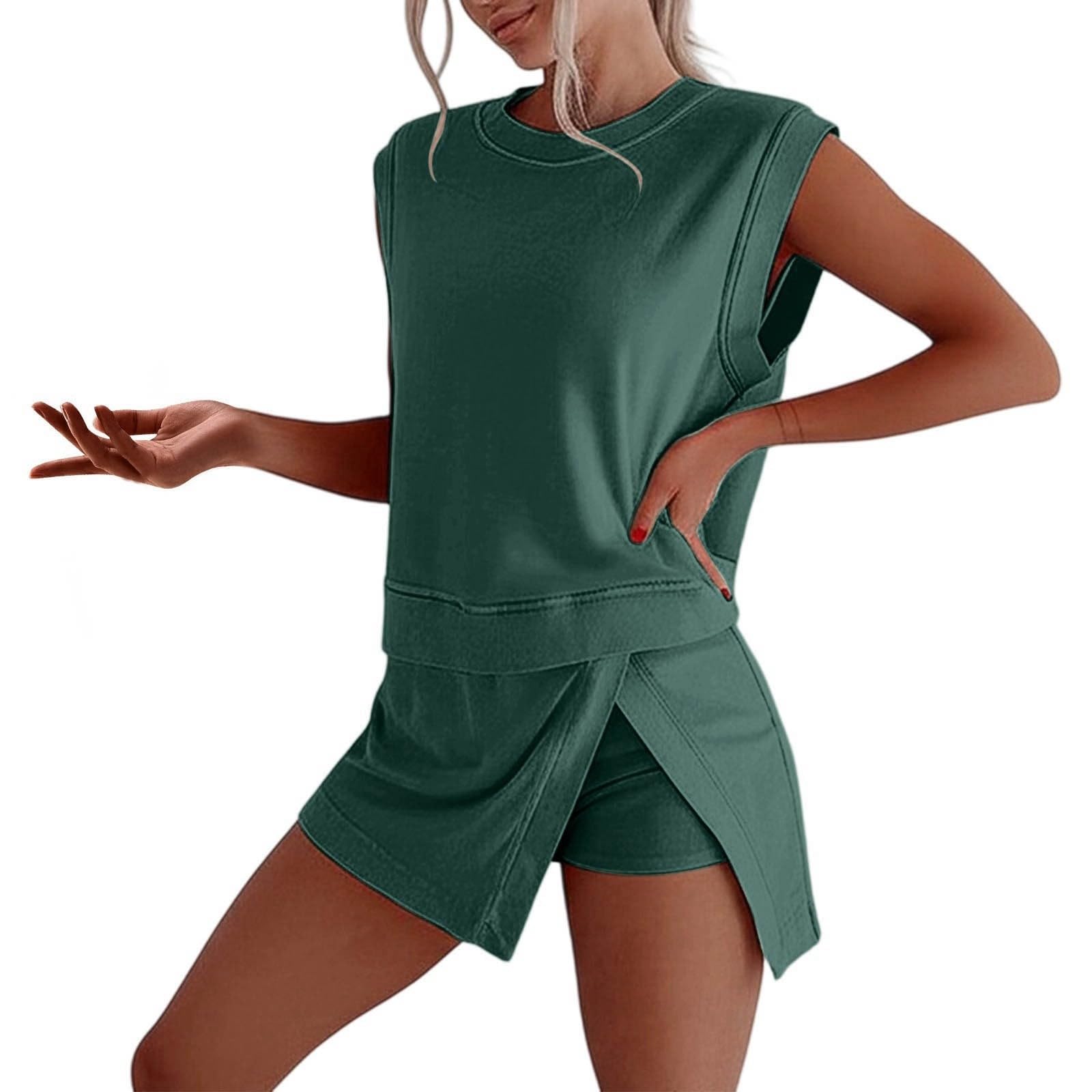 Ensemble de jupe-short 2 pièces en coton pour femme, tenue de voyage décontractée, débardeur en coton, jupe-short fendue assortie