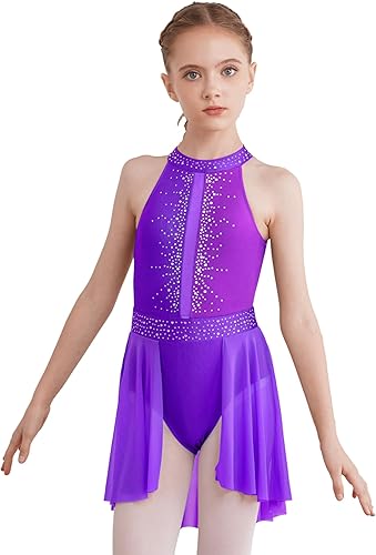 CHICTRY Leotardos de gimnasia de ballet con diamantes de imitación brillantes para niños y niñas