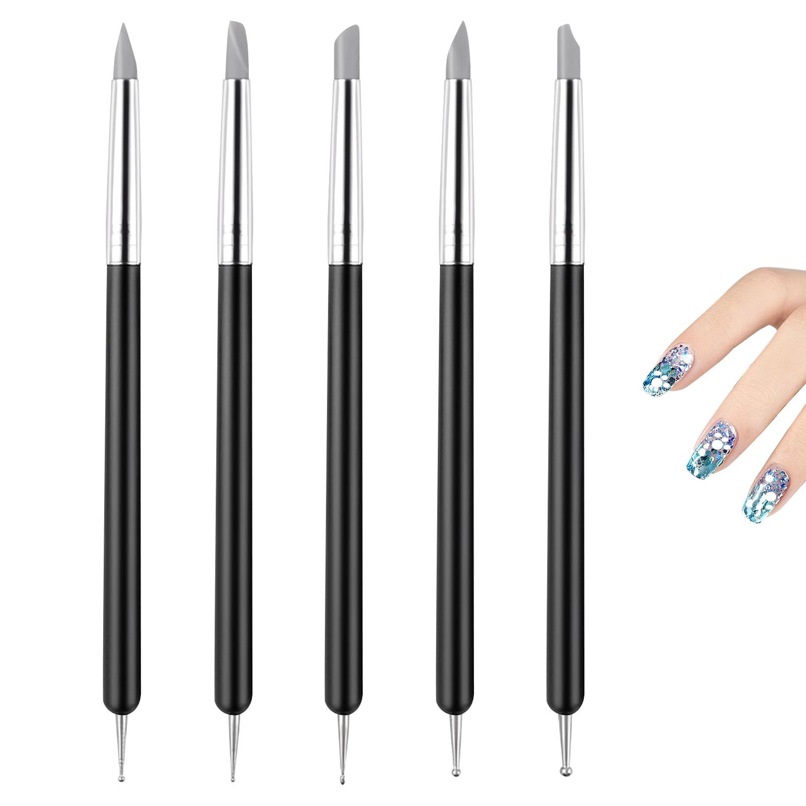 5Pcs Clay Sculpting Tools,Professional Silicone Carving Tool Set Soft Black Tip Clay Sculpting Flexible Rubber Durable Metal Casings Soft Silicone Tips Pen for Shaping Modeling Sculpture Cake