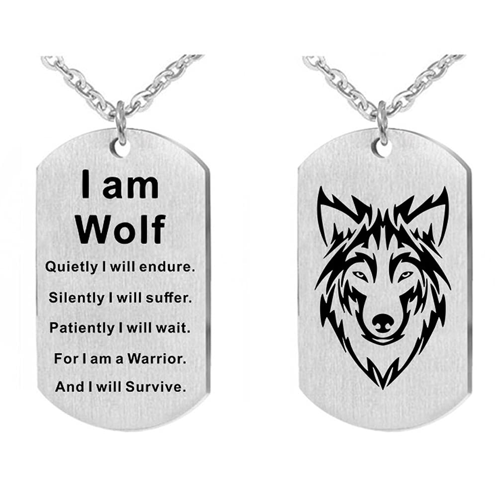 TURTLEDOVEWolf Necklace Stainless Steel - I am Wolf Fans of Dog Tag Jewelry - Norse Fenrir Pendant of Nordic Scandinavian Amulet