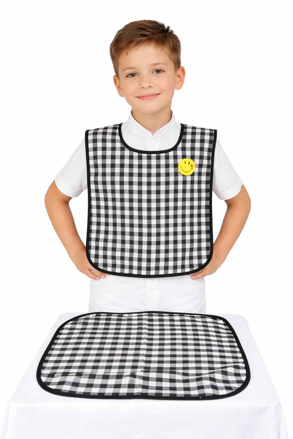 Switchon Waterproof Cotton Checks Design Multi Purpose Apron with Cloth Plate for Kids - Black and White, Proudly Made in India-picture-29