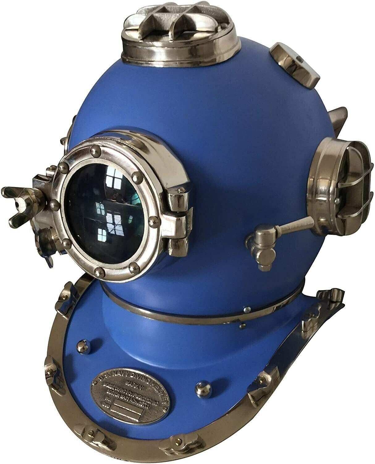 Nautical45,7 cm Maritimer Tauchhelm, US-Marine, V-Mark, Taucherhelm, Antik-Vintage-Taucherhelm, Blau, volle Größe, Taucherhelm