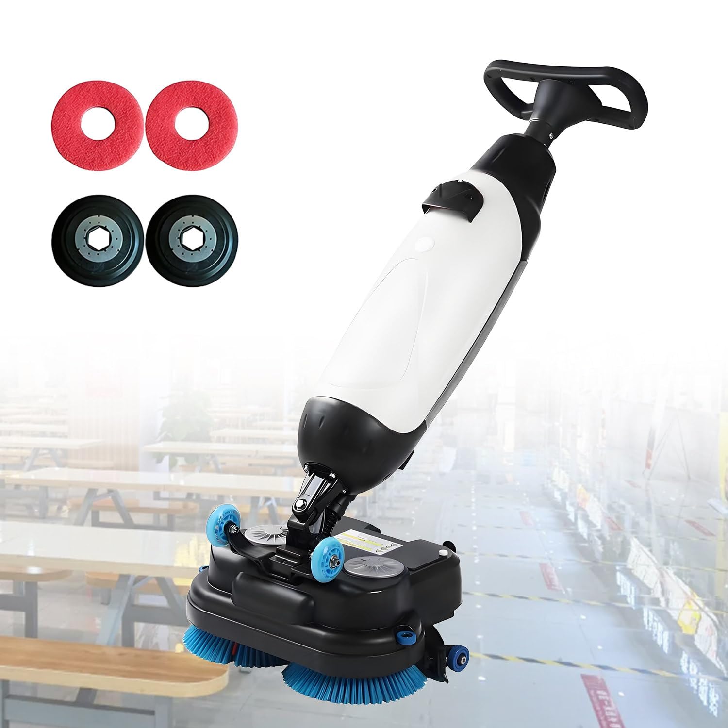 GLBMXDD Commercial Floor Cleaner, Mini Floor Machine For Efficient Cleaning with 18" Cleaning Width, Rotary Double Brushes 360° Rotating Head Cleaning Capacity 12000 Sqft/H