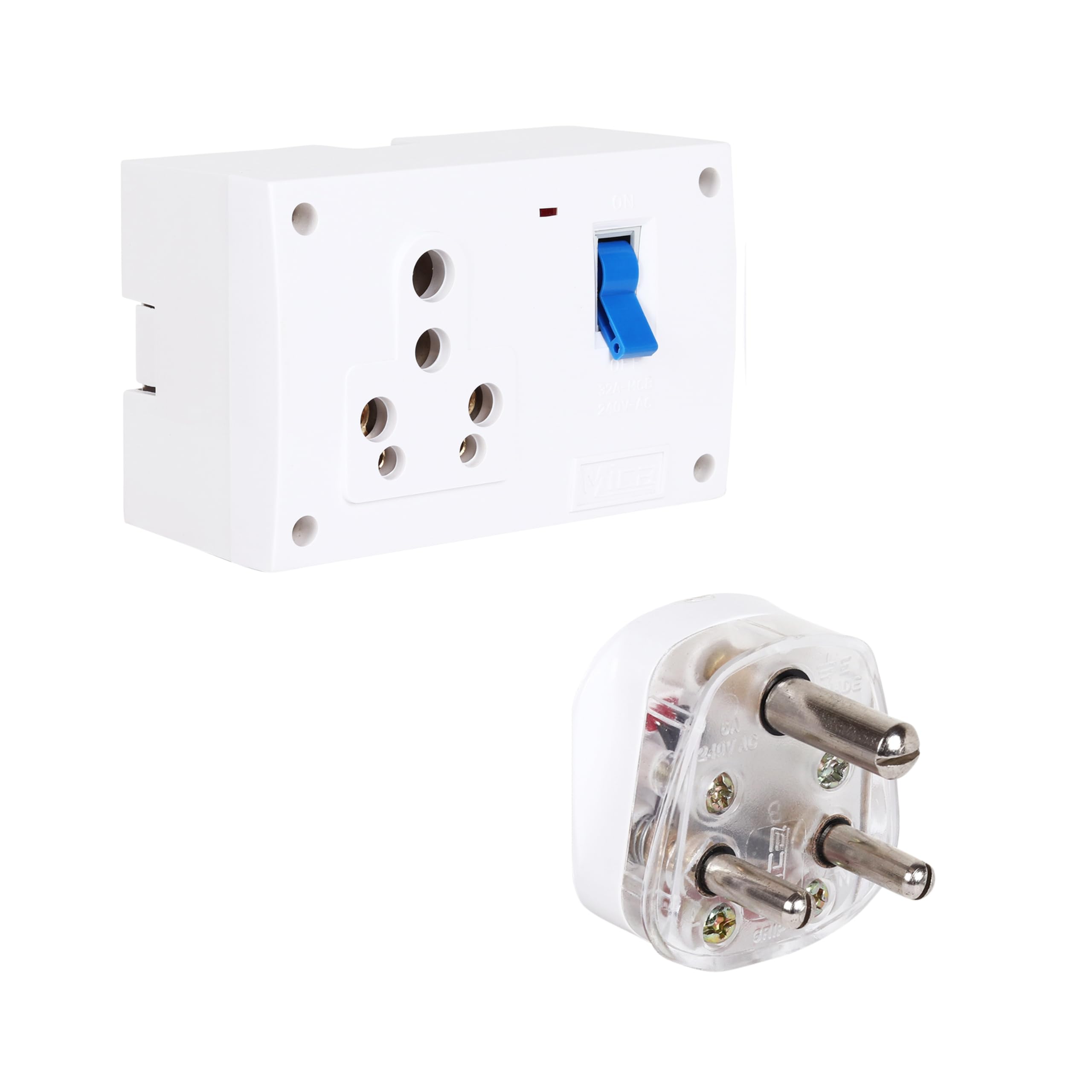 COMBO - MICA MCB - Socket Combined Box 32 AMP With Indicator - Polycarbonate Qty - 2 (White) + MICA 3 Pin Plug 16 AMP Fusion With Indicator - Polycarbonate Qty - 2 (White) (B0CSZ19TPL) Amazon Price History, Amazon Price Tracker