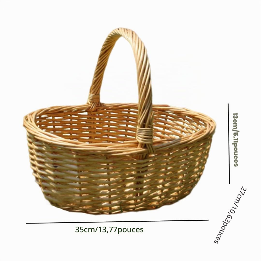 Panier en Osier avec poignée Panier de Pique-Nique en Osier Panier Cadeau Vide Rustique Panier Ovale Panier tissé avec Doublure pour Fournitures de fête 35x27x13 cm Beige