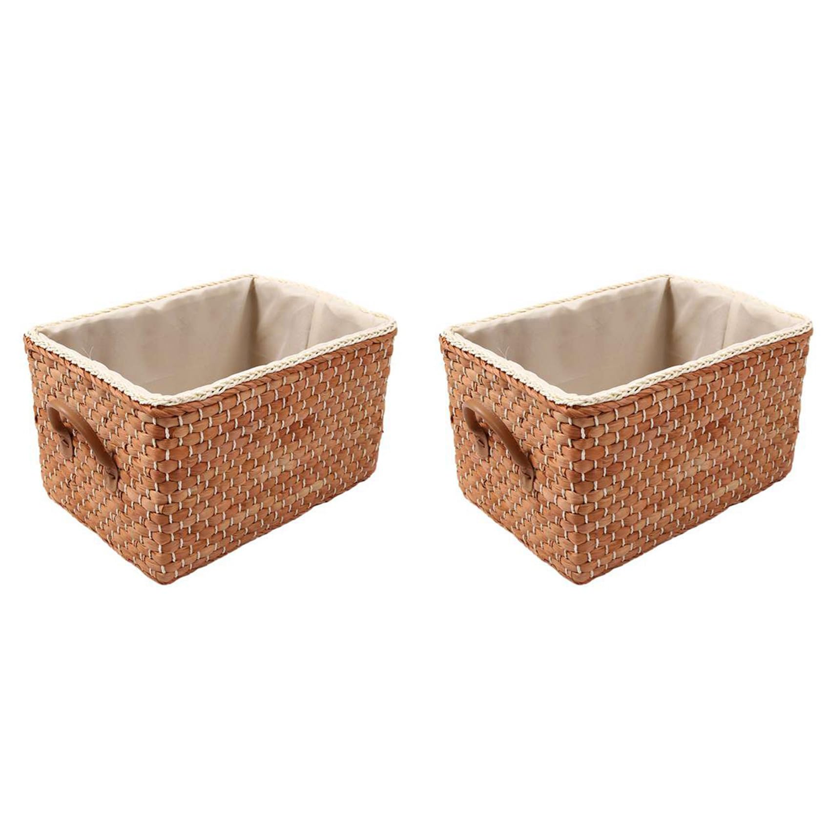 Hndhbfgrt 2X Manual Woven Storage Basket Handmade Laundry Wicker Baskets Sundries Organizer Clothes Toys Container Brown