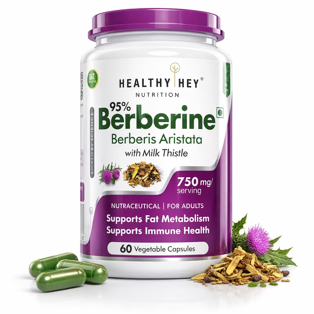 HealthyHey Nutrition Berberis Berberine 95% with Milk Thistle Vegetable Capsules, 60 Count