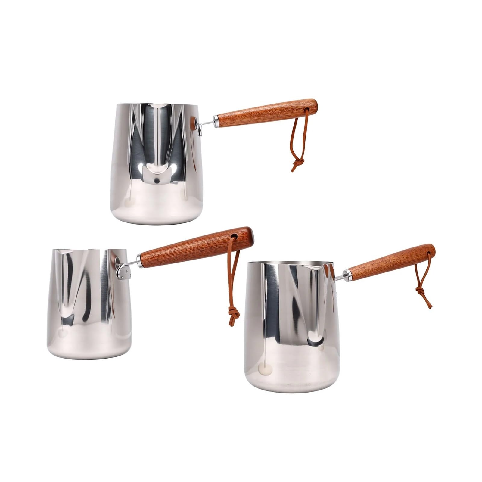 Taza de espuma acero inoxidable la jarra 304 for hacer leche con pico mango madera(1000ml)