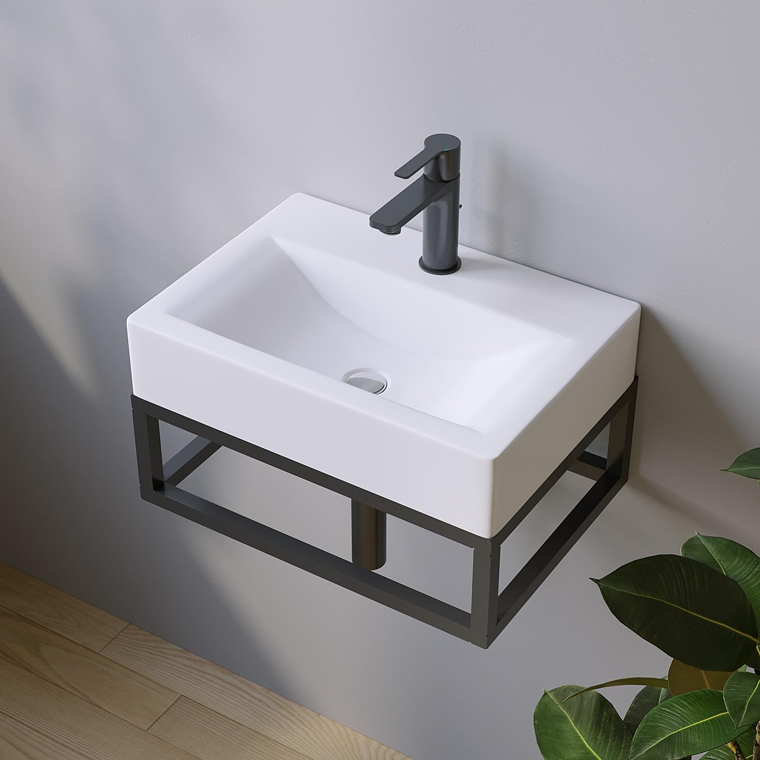 Lavabo rectangular de cerámica, 45 x 33 cm, para lavabo, lavamanos, blanco con agujero para grifo, sin rebosadero, sin grifo, sin válvula de desagüe