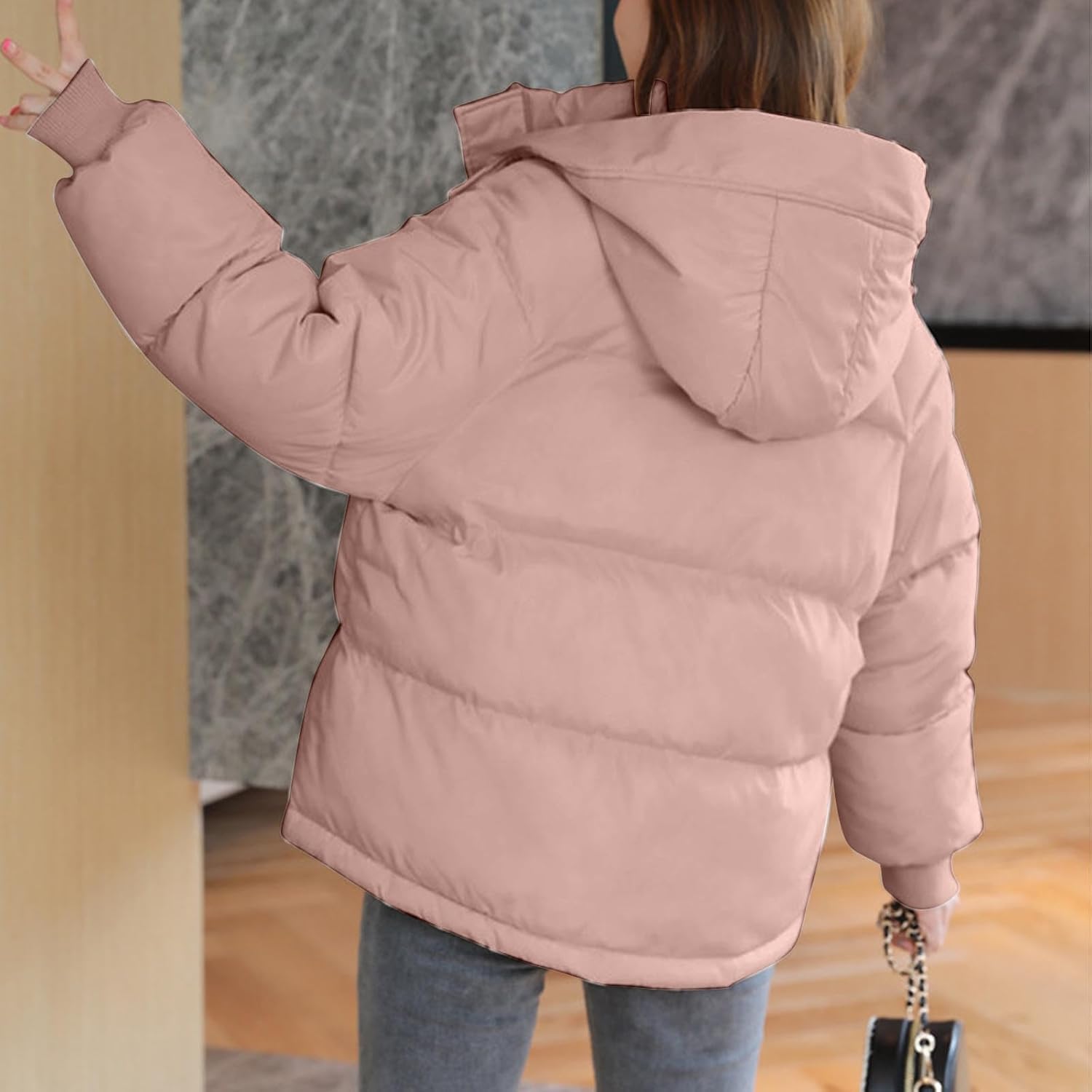 Chaqueta de Pluma Corta con Capucha y Cremallera para Mujer Chaqueta de Pluma Gruesa con Capucha y Cremallera Chaqueta de Pluma Gruesa para Invierno Abrigo Parker cálido