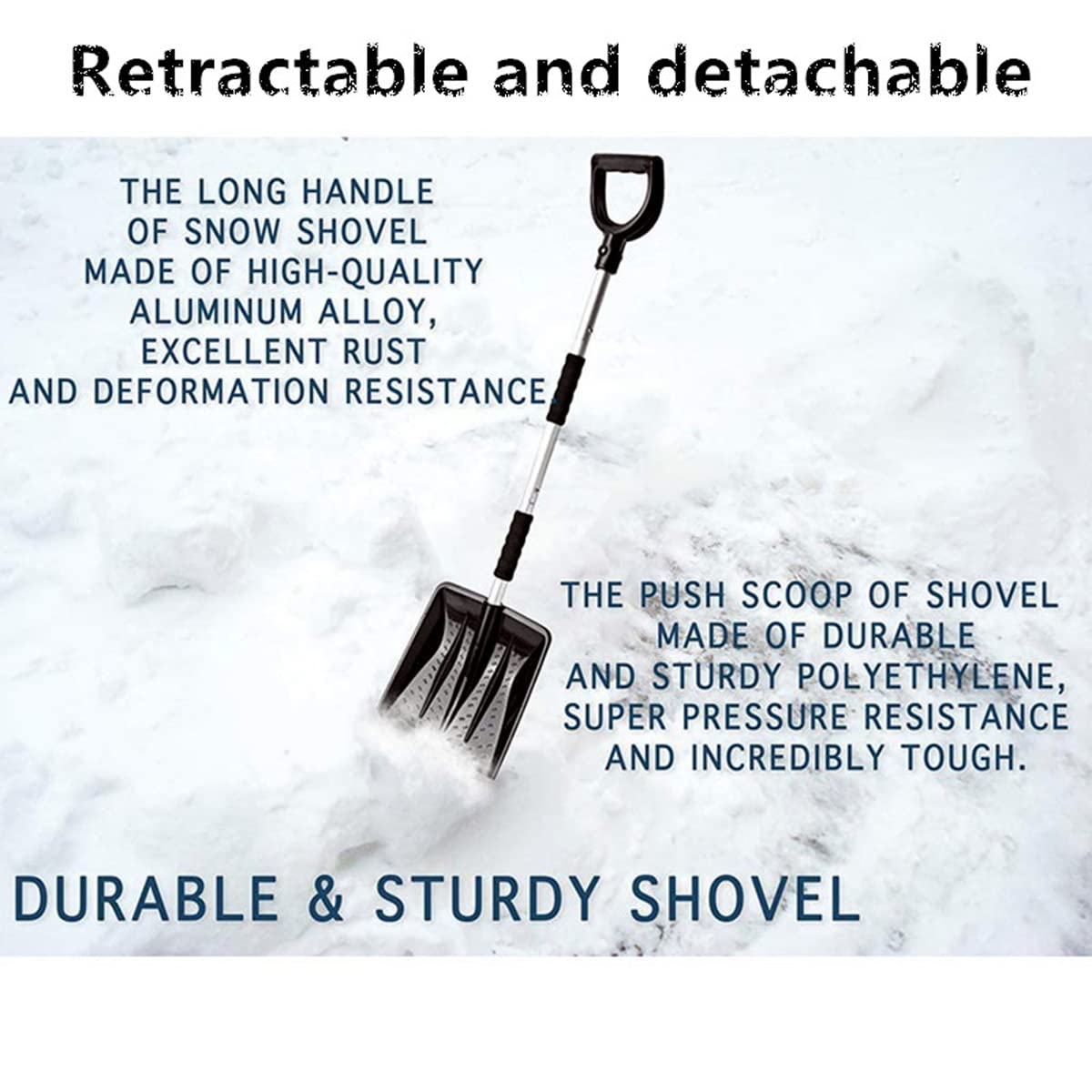 Kit de Pelle à Neige Extensible 3 en 1, Outil d'urgence de Voiture Compact et Robuste, raclette Amovible et grattoir à Glace, pour Le déneigement d'urgence
