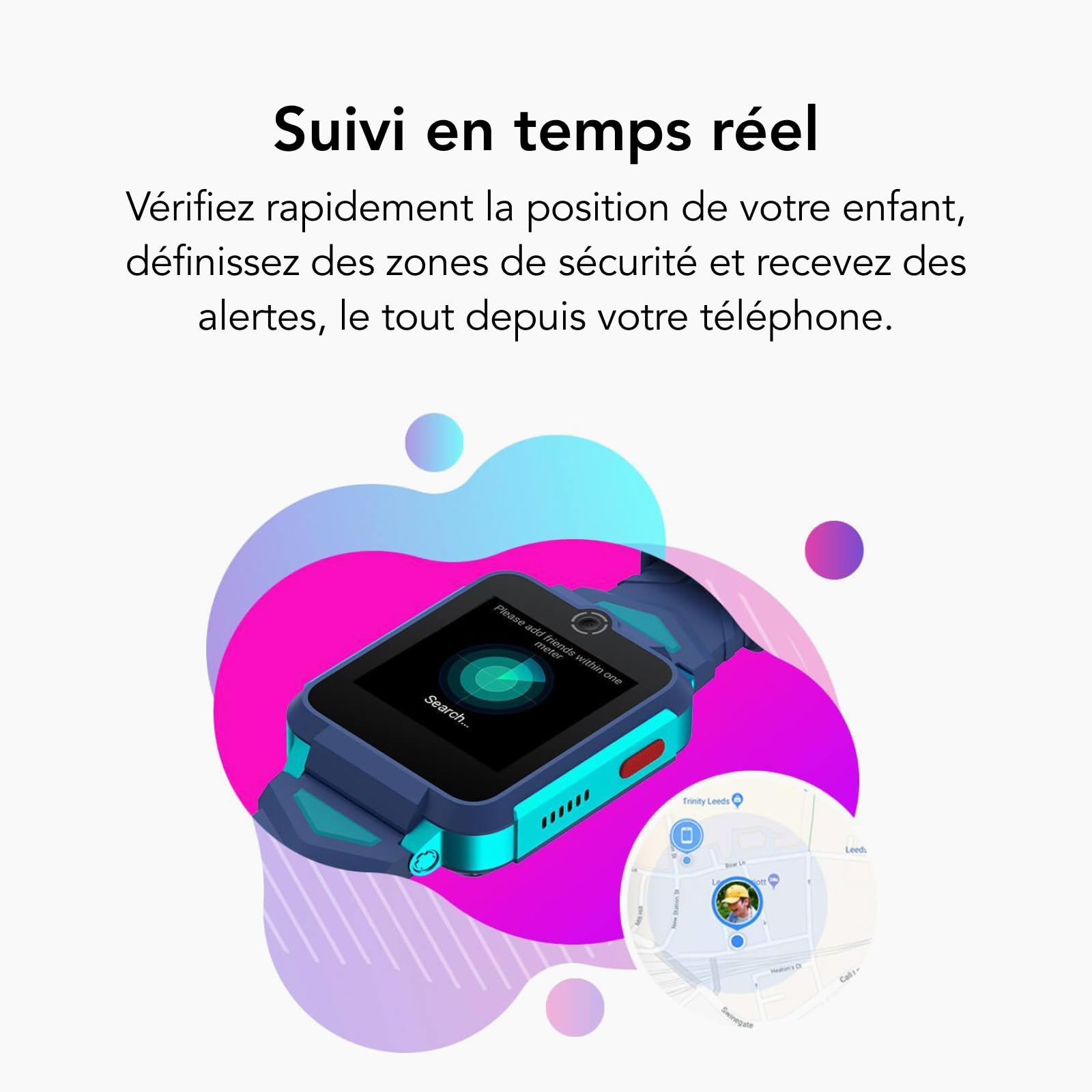 TCL MOVETIME Family Watch 2 - Montre connectée 4G pour Enfants, GPS, appels vidéo, Suivi d'activité, Bleu de Vitesse