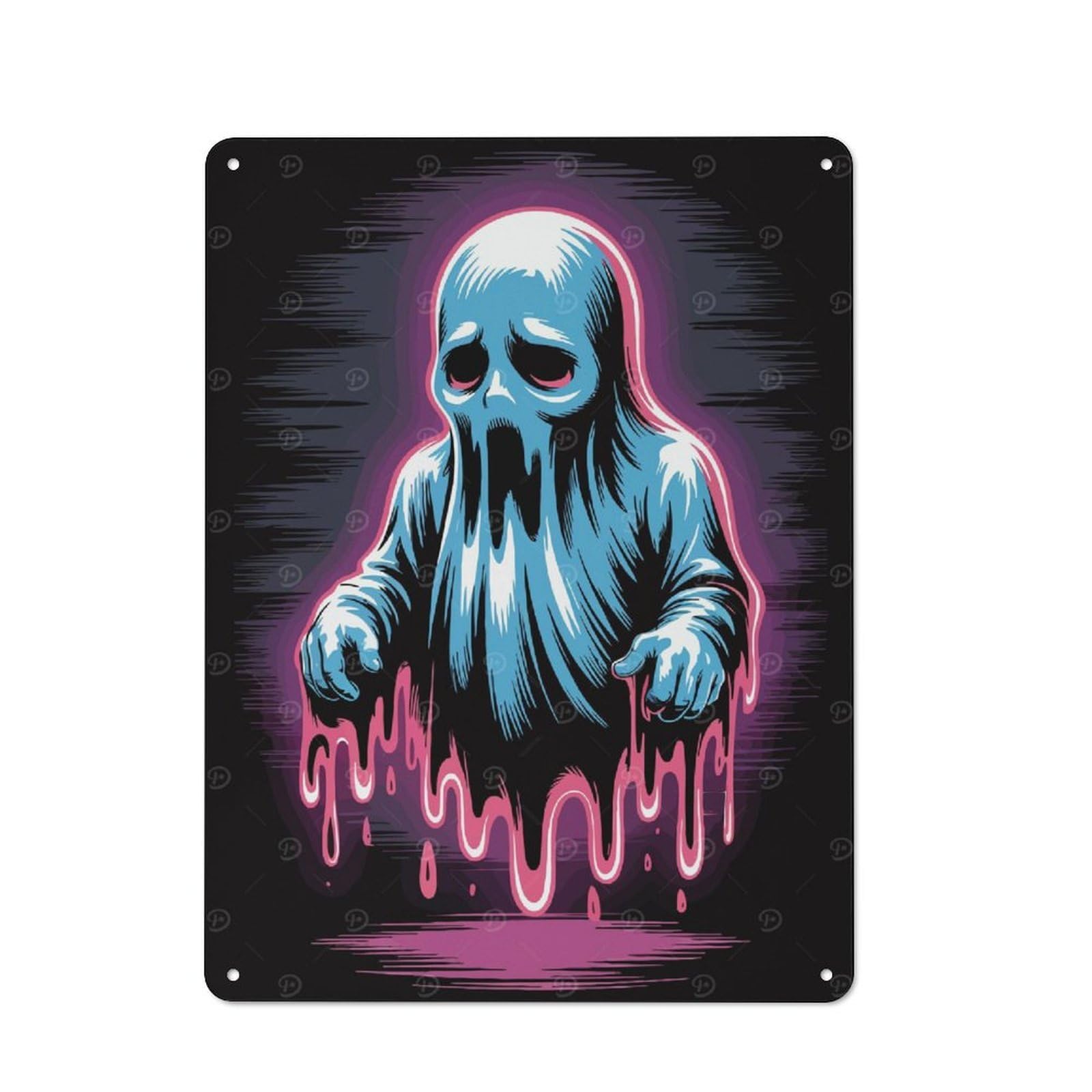 Junmoney Sad Blue Ghost With Pink Drips For Hobby Room Or Studio, Retro Metal Sign 40X30cm, A Decorative Gift For A Newly Furnished Hobby Room And Studio