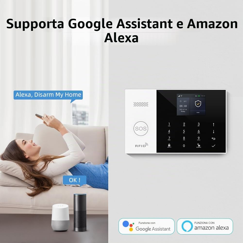 XNY Allarme casa 4G, Wifi Allarme Senza fili, Antifurto Allarme con Avviso APP, Kit 8 Pezzi: Rilevatore di Movimento, Sensore Porte Finestre, Sirena, Telecomando, Lavora con Alexa e Google Assistant