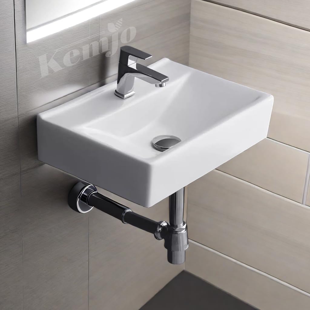 Kemjo Wall Mounted Wash Basin For Bathroom | Wall Hung Wash Basin/Sink(18.50 X 12.79 X 4.72 Inch, Wt-Avvio) - Ceramic, Polished (B095M142ZJ) Amazon Price History, Amazon Price Tracker